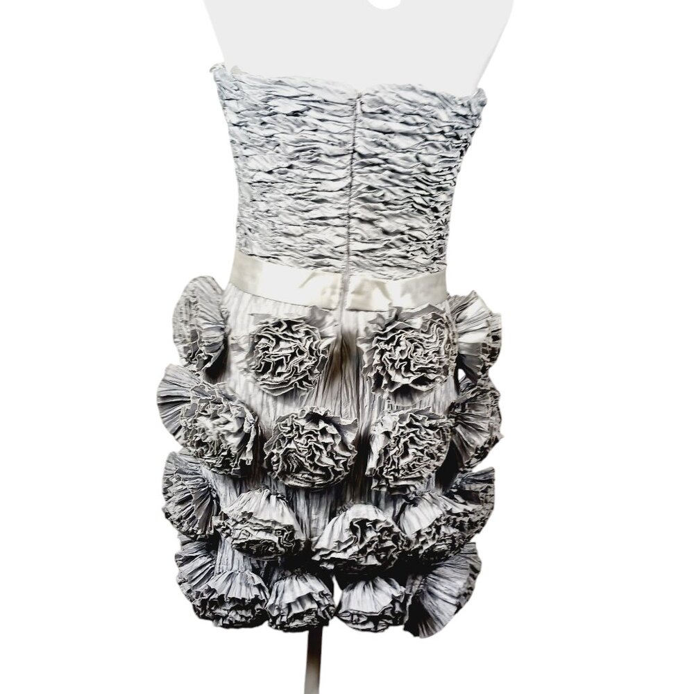Runway Fashion Couture, NWT, Elegant Silver Mini Dress, Size 8, 3D Floweret's - Picture 7 of 16